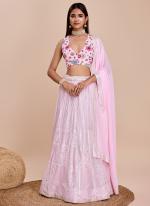 Faux Georgette Light Pink Wedding Wear Embroidery Work Lehenga Choli